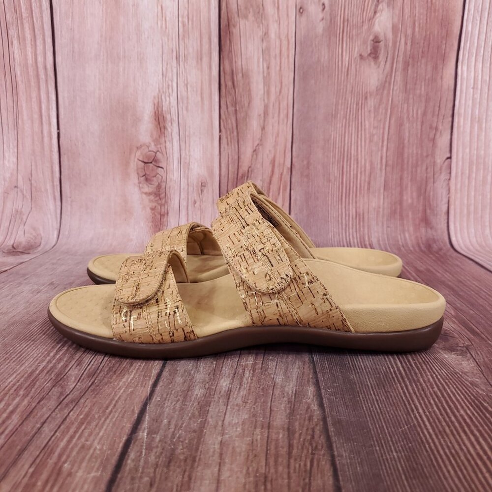 Vionic Shore Womens Size 9 Two Adjustable Straps Cork Sandals Slides Tan Comfort - Picture 2 of 14